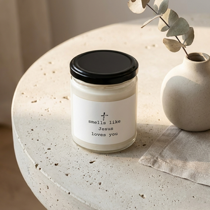 Smells Like Jesus Loves You Scented soy candle