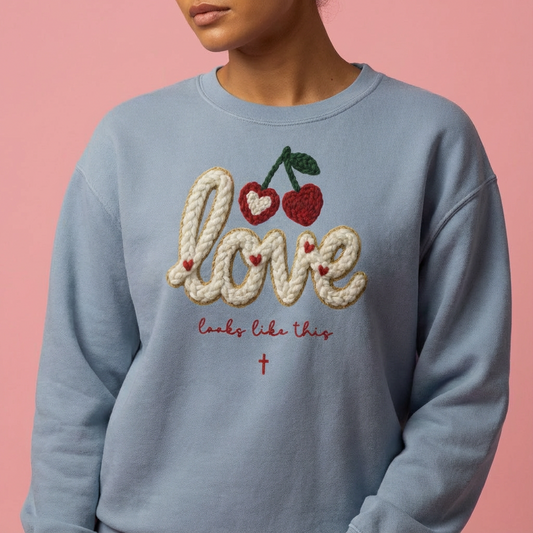 Love Looks Like Unisex garment-dyed fleece crewneck sweatshirt