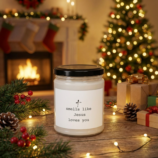 Smells Like Jesus Loves You Scented soy candle