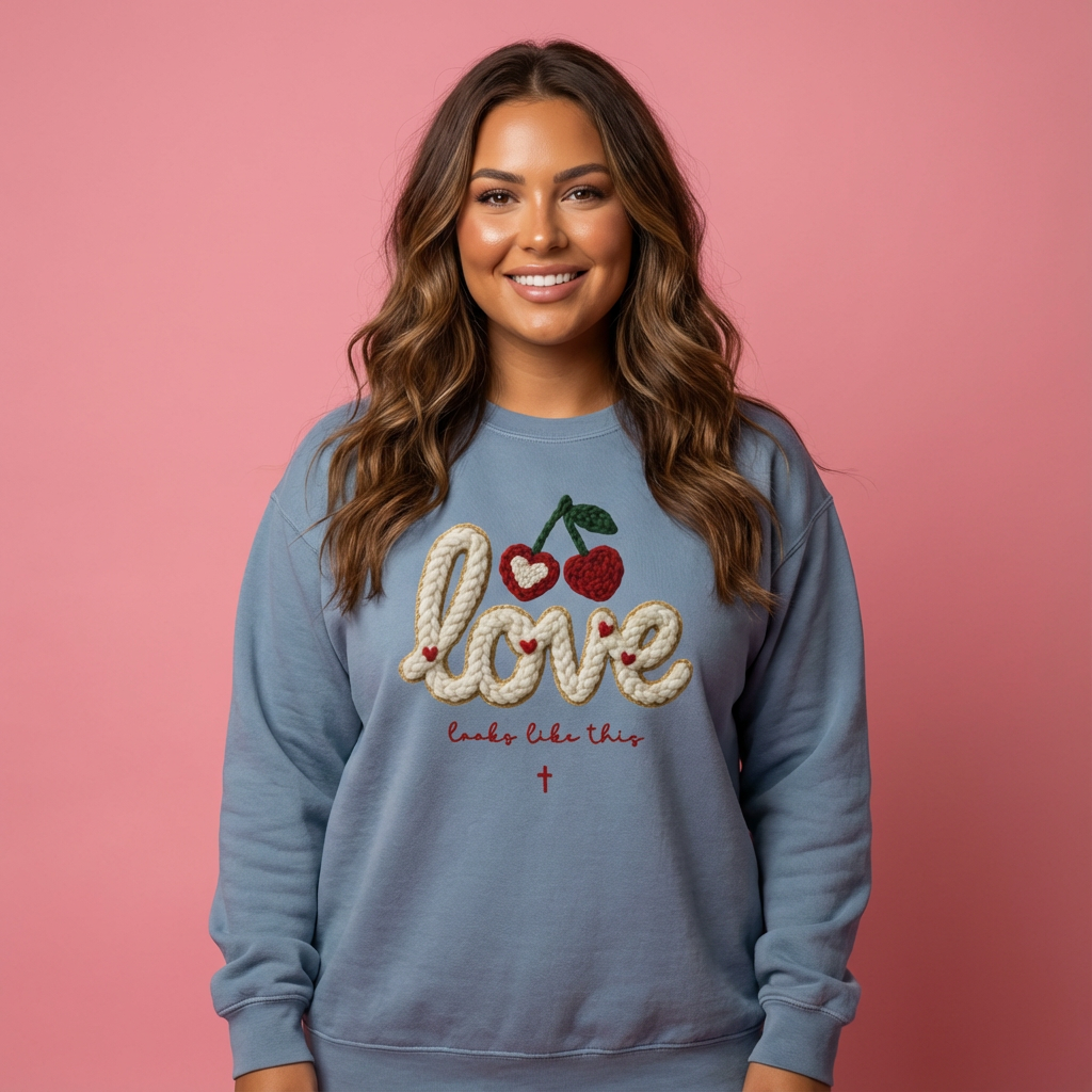 Love Looks Like Unisex garment-dyed fleece crewneck sweatshirt