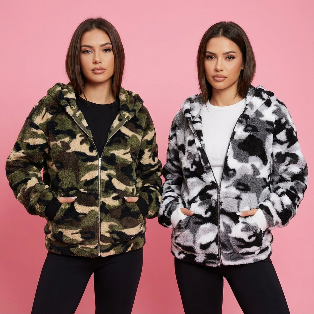 Fuzzy Camo Zip-Up Hoodie